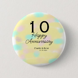 10 års bröllopsdag gul pastell namn retro bo knapp