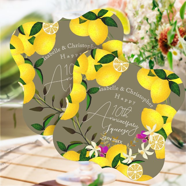 10-års bröllopsdag Lemon Squeeze  Underlägg Papper (10th Wedding Anniversary Paper Coaster)