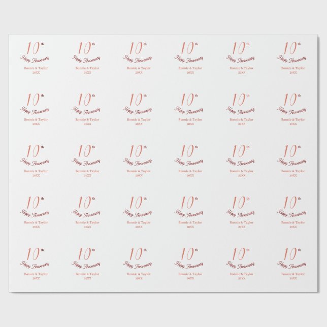 10-års bröllopsdag peach pastel namn retro b presentpapper (Platt)