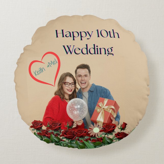 10-års bröllopsdag rund kudde (Framsidan)