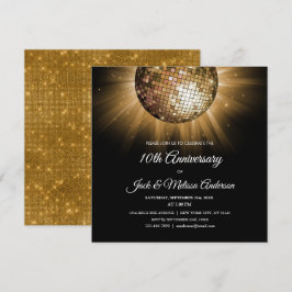 10-års bröllopsjubileumparty Guld Disco Boll Inbjudningar