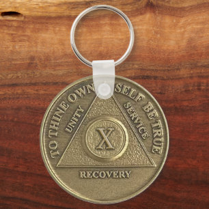 10 års CUSTOM NAME Sober Medallion Nyckelring