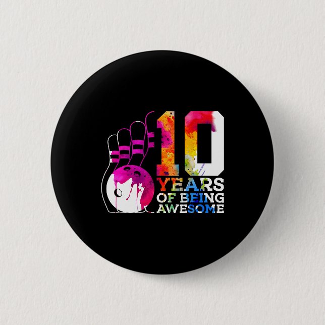 10 års Fantastisk Bowling 10:e födelsedagen Knapp (Framsida)
