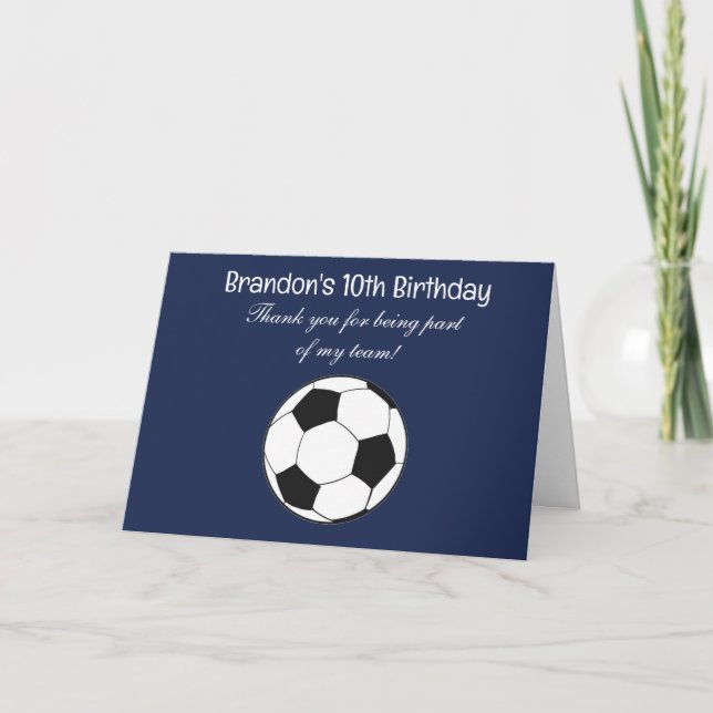 10-års födelsedag fotboll sport pojkar barn tack kort (Framsida)