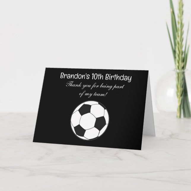 10-års födelsedag fotboll sport pojkar barn tack kort (Framsida)