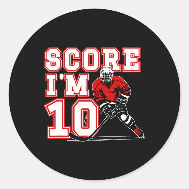 10-års födelsedag ishockey pojke tio år gammal ish runt klistermärke (Framsida)