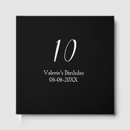 10-års födelsedag vit svart namn datum kalligrafi gästböcker
