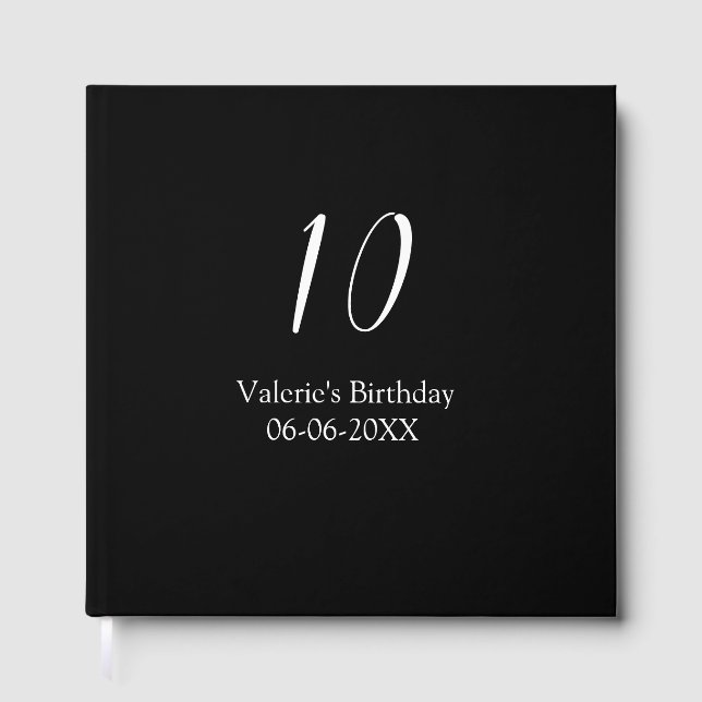 10-års födelsedag vit svart namn datum kalligrafi  gästböcker (Framsida)