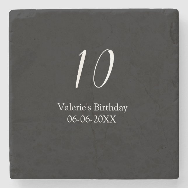 10-års födelsedag vit svart namn datum kalligrafi  stenunderlägg (Framsidan)