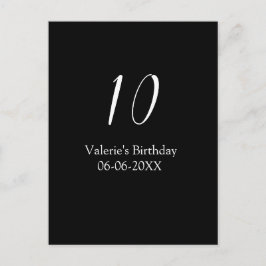 10-års födelsedag vit svart namn datum kalligrafi vykort
