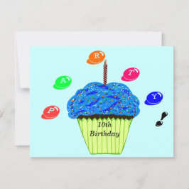 10-års födelsedags Blå Gröna Cupcakes Fester Inbjudningar
