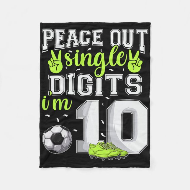 10-års födelsedags pojkar fotboll Peace Out ensiff Fleecefilt (Framsidan)