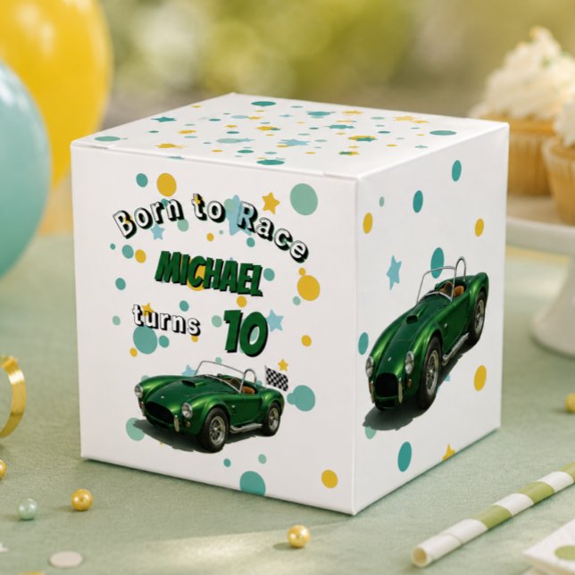10-års födelsedagsfest Grön tävlingsbil Presentaskar (Skapare uppladdad)