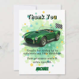 10-års födelsedagsfest Grön tävlingsbil Tack Kort