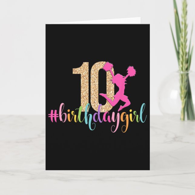 10-års födelsedagsflicka Cheerleader Rainbow Cheer Kort (Framsida)