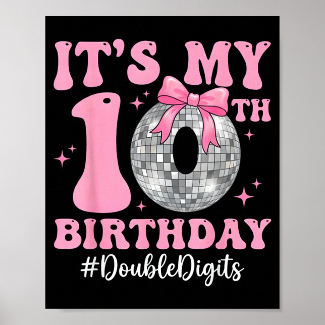 10-års födelsedagsflicka dubbla siffror bow discok poster (Framsidan)