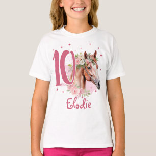10-års födelsedagsflicka Häst Pastell Rosa Tio År T Shirt