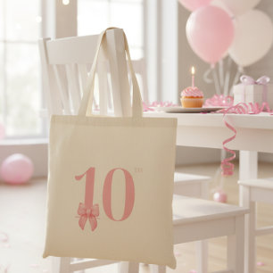 10-års födelsedagsflicka Rosa rosett stor handväsk Tygkasse