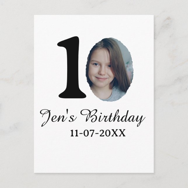 10-års födelsedagsfoto fet bokstav barn namn datum vykort (Framsida)