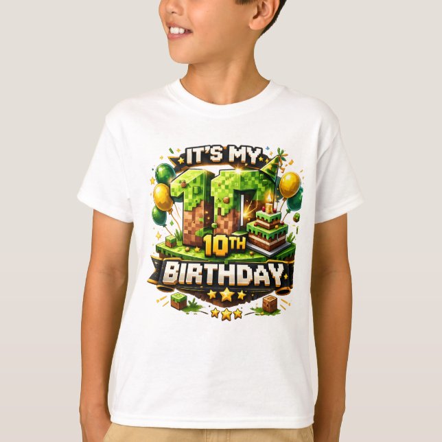 10-års födelsedagskjorta – Pixel Block Födelsedags T Shirt (Framsida)