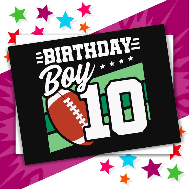10-års fotbollstema för födelsedagsfest för 10-åri vykort (Skapare uppladdad)