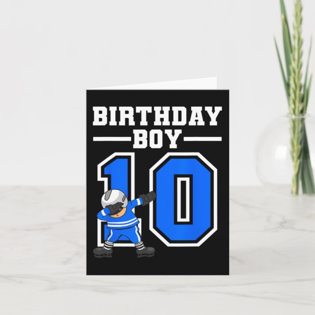 10 års Gamle Boy Ice Hockey Player 10:e födelsedag Kort (Framsida)