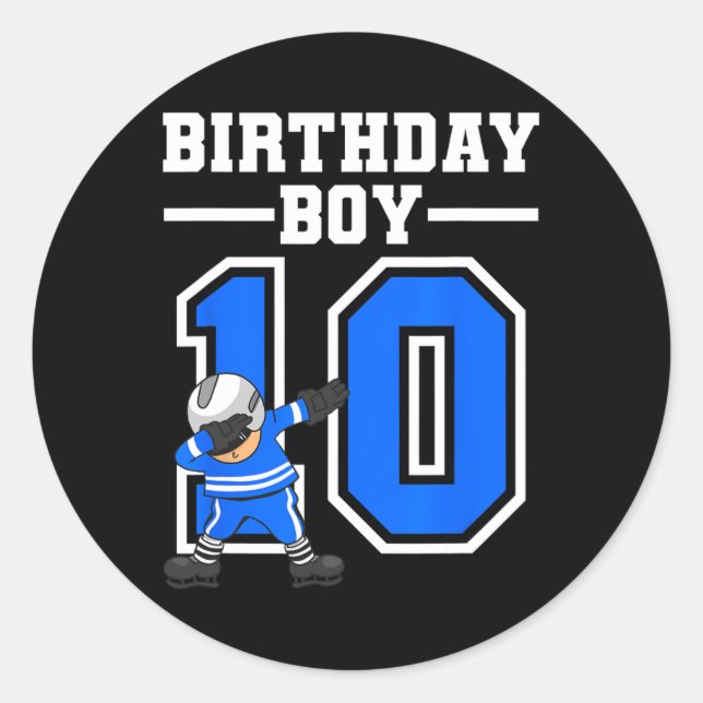 10 års Gamle Boy Ice Hockey Player 10:e födelsedag Runt Klistermärke (Framsida)