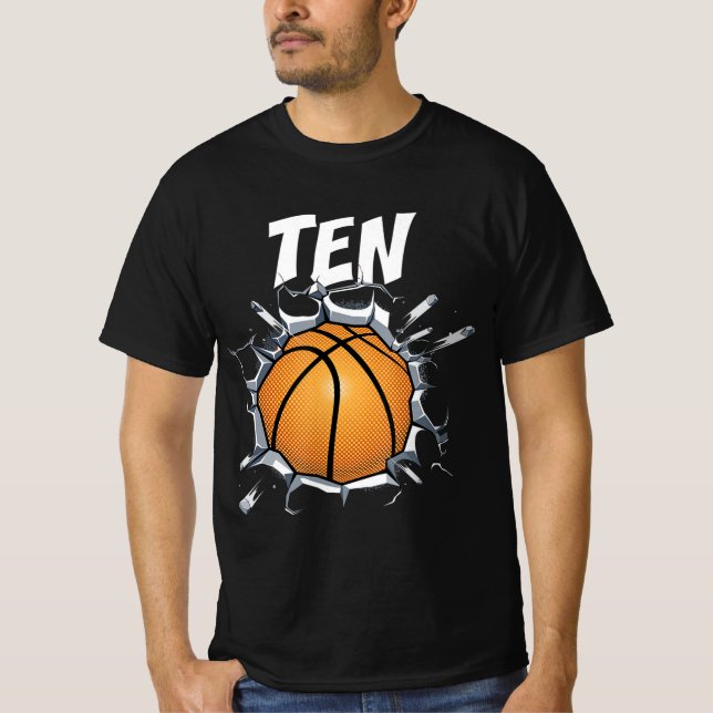 10 års gammal basketboll Födelsedagsfest 10:e pojk T Shirt (Framsida)