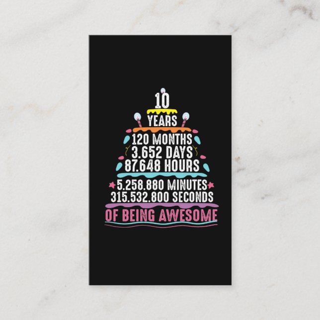 10 års gammal kummel 10:e födelsedagsprotokollet visitkort (Framsida)