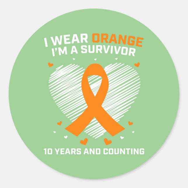 10 års Orange för cancerfri leukemi Survivor Gifts Runt Klistermärke (Framsida)