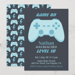 10-års pojkfödelsedags videospelets partis nivå up inbjudningar