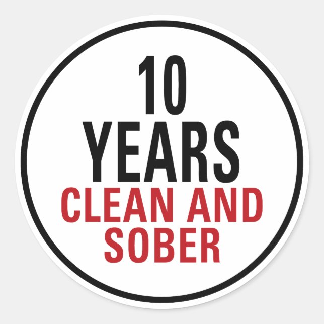 10 års rengöring och sober runt klistermärke (Framsida)