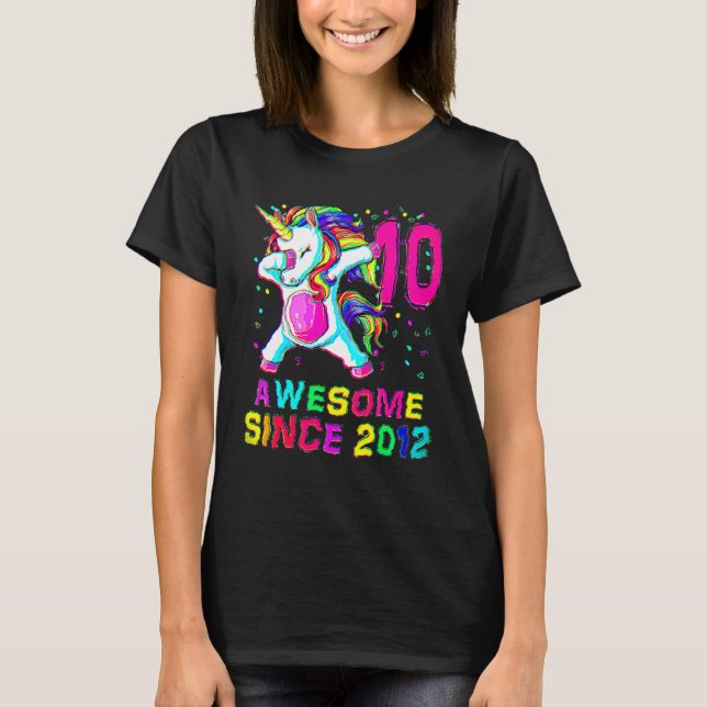 10 års Unicorn Dabbing 10:e födelsedagshögskolan T Shirt (Framsida)
