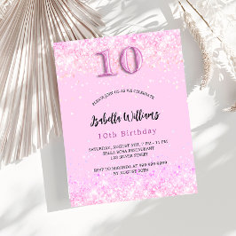 10-årsdag Budgetinbjudan till rosa Conetti-flicka Flygblad