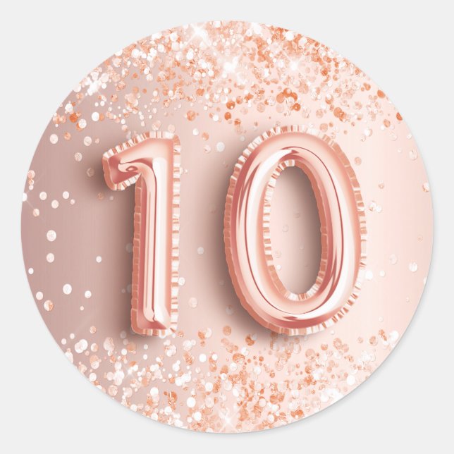 10-årsdag  damm från ro guld glitter runt klistermärke (Framsida)