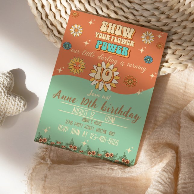 10-årsdag för bohemisk groovy stil retro inbjudningar (Skapare uppladdad)