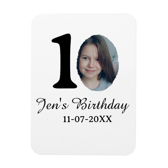 10-årsdag foto fet brev-barn namn datum st magnet (Vertikal)