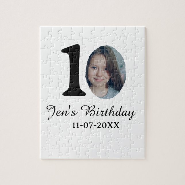 10-årsdag foto fet brev-barn namn datum st pussel (Vertikal)
