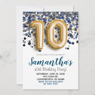 10-årsdag Guldkonfetti-inbjudan Inbjudningar