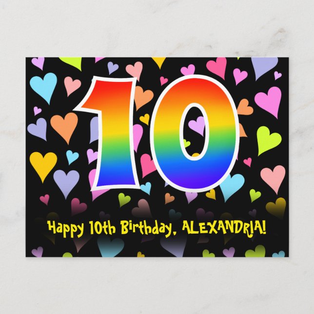 10-årsdag: Roligt hjärtmönster, regnbåge 10 Vykort (Framsida)