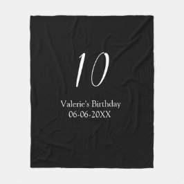 10-årsdag vit svart namn datum kalligrafi fleecefilt