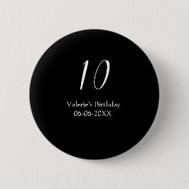 10-årsdag vit svart namn datum kalligrafi knapp