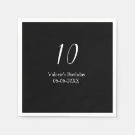 10-årsdag vit svart namn datum kalligrafi pappersservett
