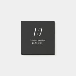 10-årsdag vit svart namn datum kalligrafi post-it block