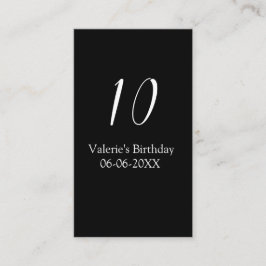 10-årsdag vit svart namn datum kalligrafi visitkort