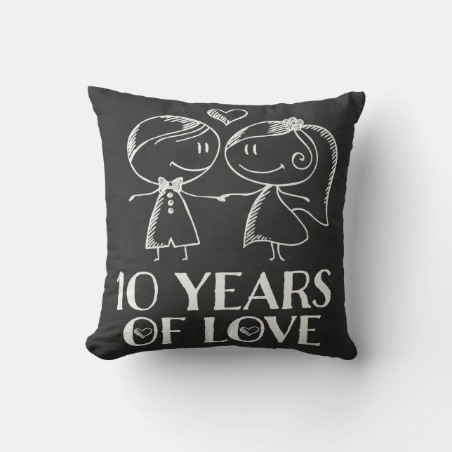 10-årsdagen för Par Chalk Drawn Pillow Gift Kudde (Framsida)