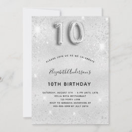 10-årsdagen silver glitter inbjudningar