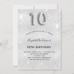 10-årsdagen silver glitter inbjudningar