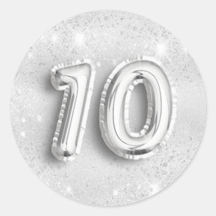 10-årsdagen silver glitter stoftnummer 10 runt klistermärke