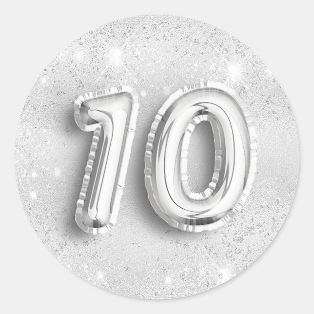 10-årsdagen silver glitter stoftnummer 10 runt klistermärke (Framsida)
